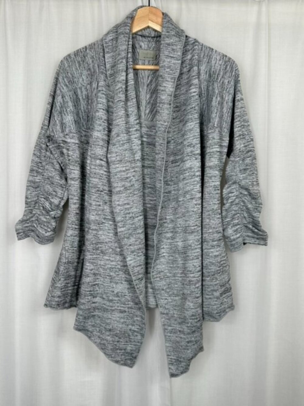 Athleta Wrap Cardigan Size Small Ruched 3/4 Sleeves Open Front Gray‎ 406704